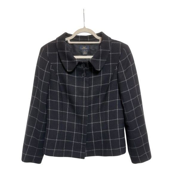 Brooks Brothers 346 Black Wool Windowpane Jacket Size 12 - Picture 1 of 5
